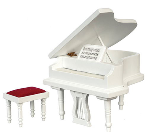 Dollhouse Miniature Grand Piano, White